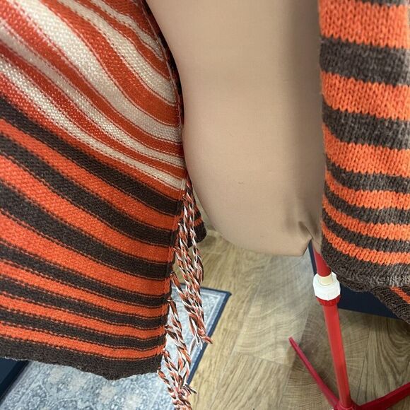 BCBG Maxazria SZ S Wool Blend Stripe Open Fringe Cardigan Boho Western Colorful - Picture 5 of 9